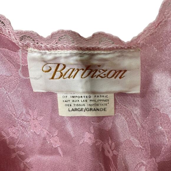 Vintage Barbizon Peignoir Set Pink M/L Robe Nightgown Slip Dress Floral Satin - Picture 9 of 10